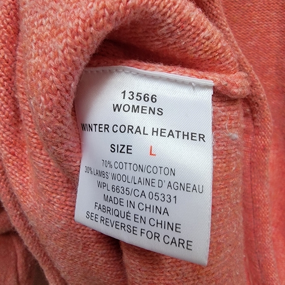 Woolrich Women's Winter Coral Heather Wool Blend V-Neck Sweater Size Large - Picture 4 of 4